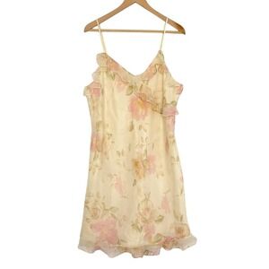 VTG 90s Valerie Stevens Sheer Floral Slip Dress L Ruffle Trim Feminine Girly Pop
